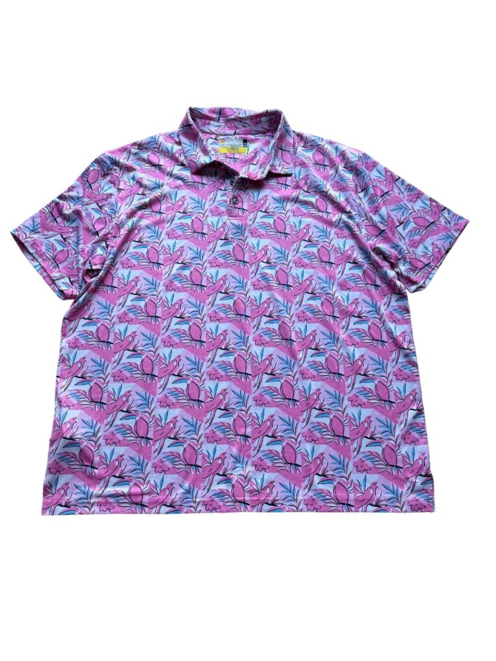 Nicklaus EcoChoice Size XXL Pink Floral Tropical Bird Print Polyester Polo Shirt
